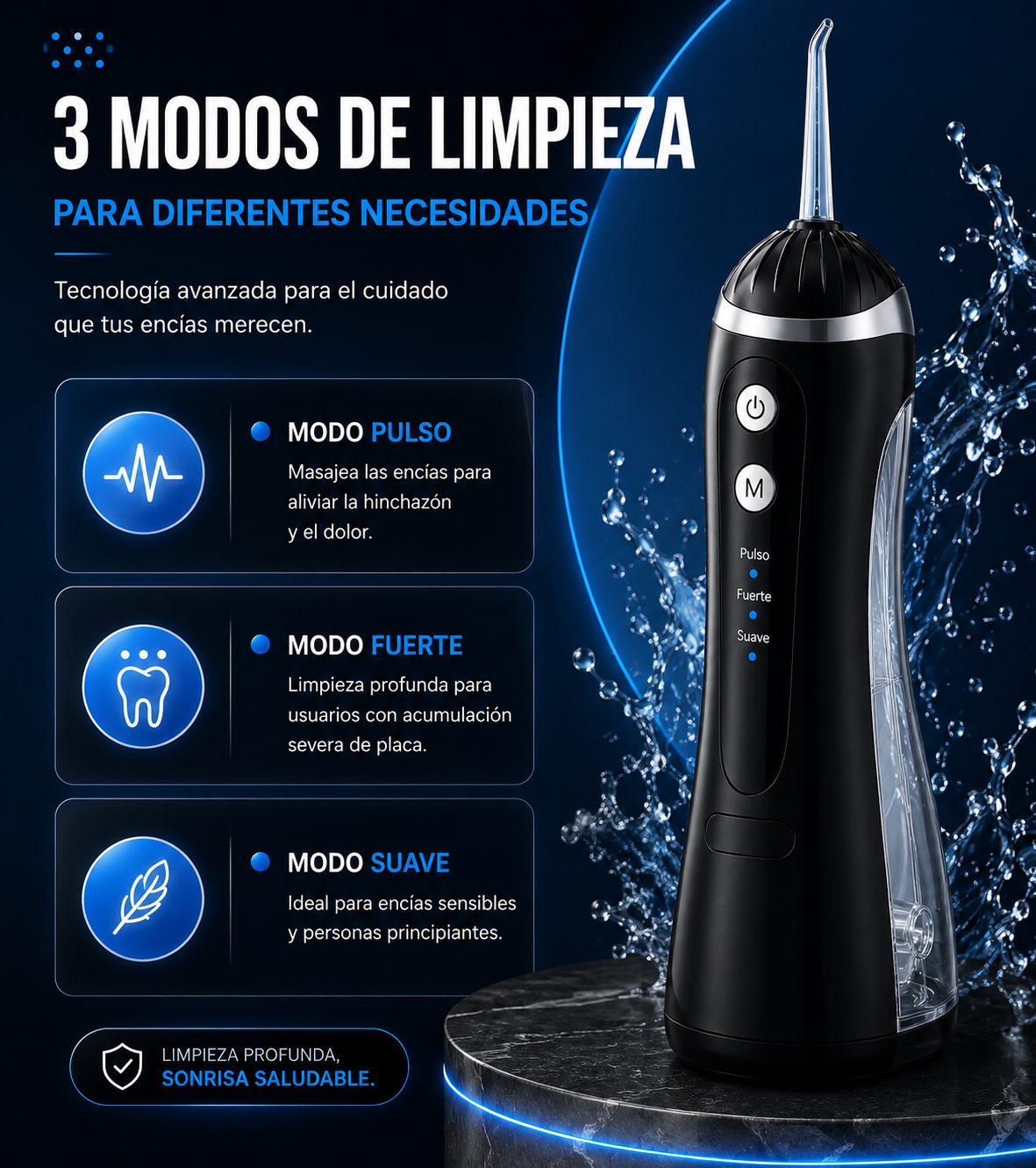 Irrigador recargable - 3 modos de limpieza - 200 ml